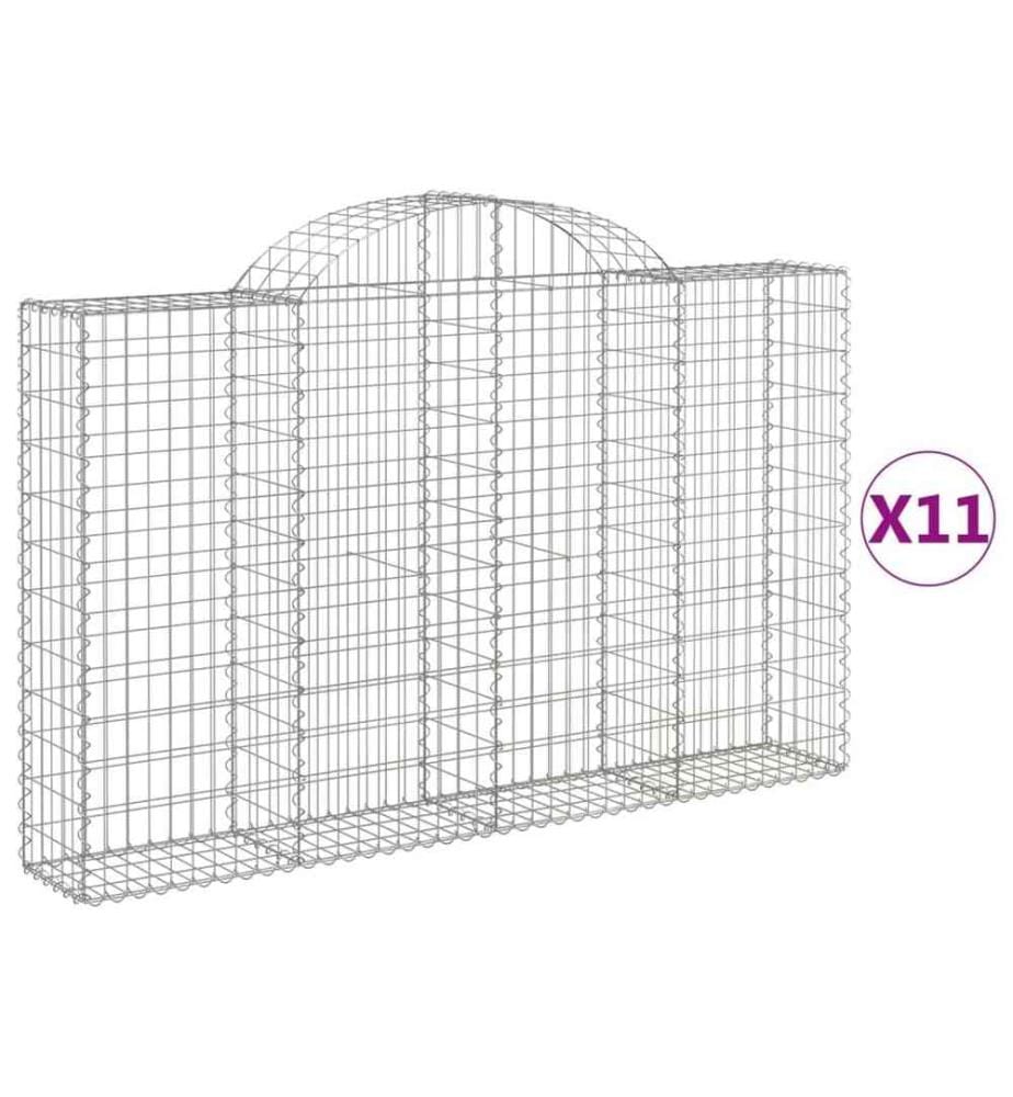 Gabionen mit Hochbogen 11Stk. 200x30x120/140cm Verzinktes Eisen