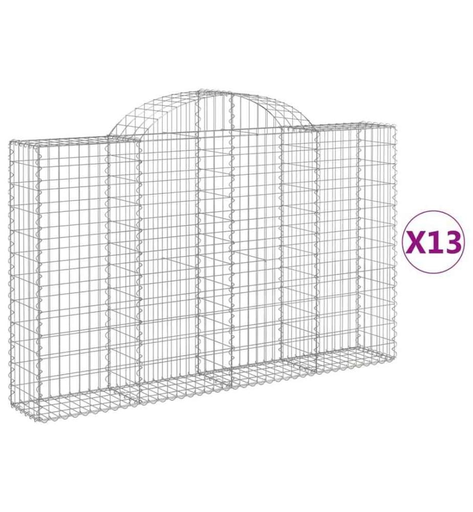 Gabionen mit Hochbogen 13Stk. 200x30x120/140cm Verzinktes Eisen