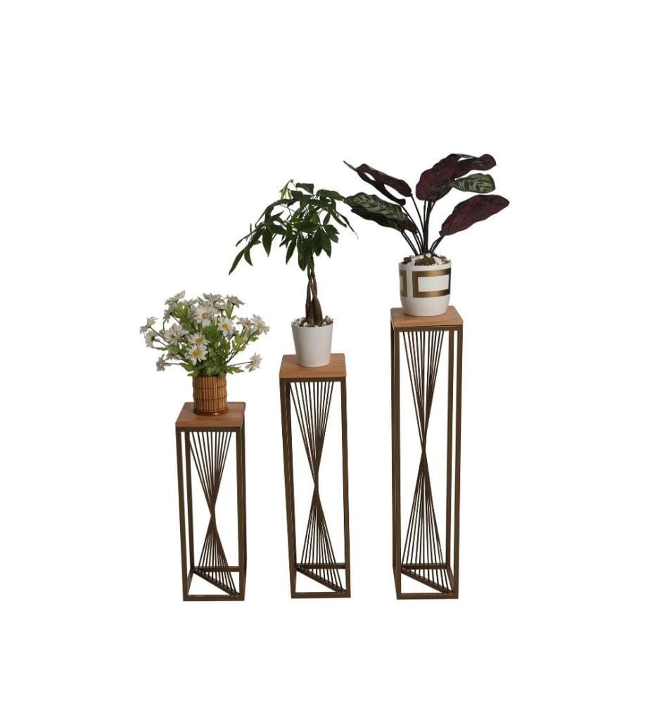 Set de tables d'appoint, Gold, Walnut, Beech Wood, Metal Frame