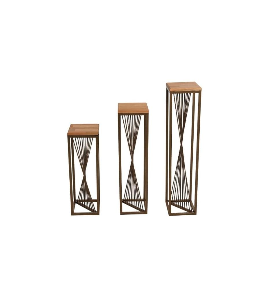 Set de tables d'appoint, Gold, Walnut, Beech Wood, Metal Frame