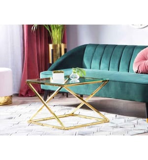 Table d'Appoint Carrée 60 cm avec Plateau en Verre et Cadre en Métal Doré au Style Moderne et Glamour
