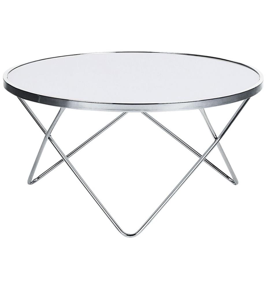 Couchtisch Weiss mit Silber Sicherheitsglas Metall 40 x 80 cm V förmigen Füsse Glänzend Universell Rund Moderns