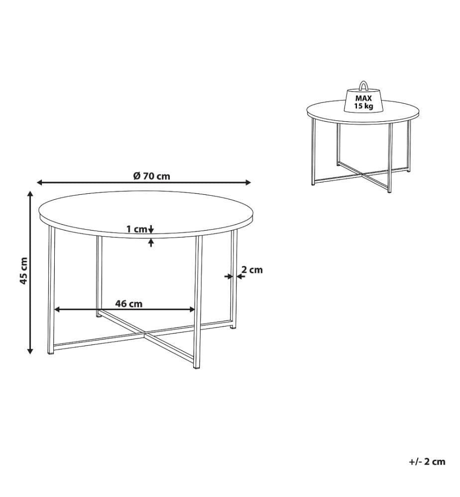 Couchtisch Weiss mit Silber 45 x 70 cm Edelstahl MDF Platte Metallgestell Marmor Optik Poliert Glänzend Rund Modern
