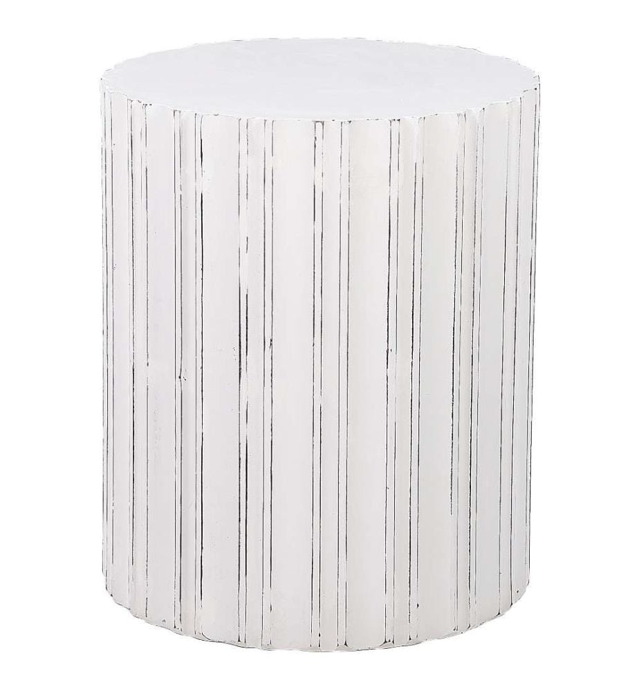 Beistelltisch Weiss Rund ? 45 cm Zylinder Form Vintage Look Retro Stil Couchtisch für Wohnzimmer