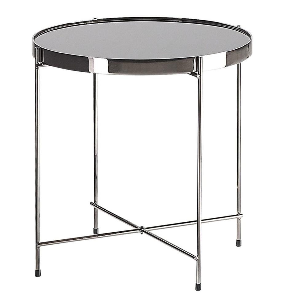 Bout de Canapé Table d'Appoint Ronde 40 cm en Verre et Acier Noire et Argentée Design Moderne pour Chambre ou Salon Contemporain