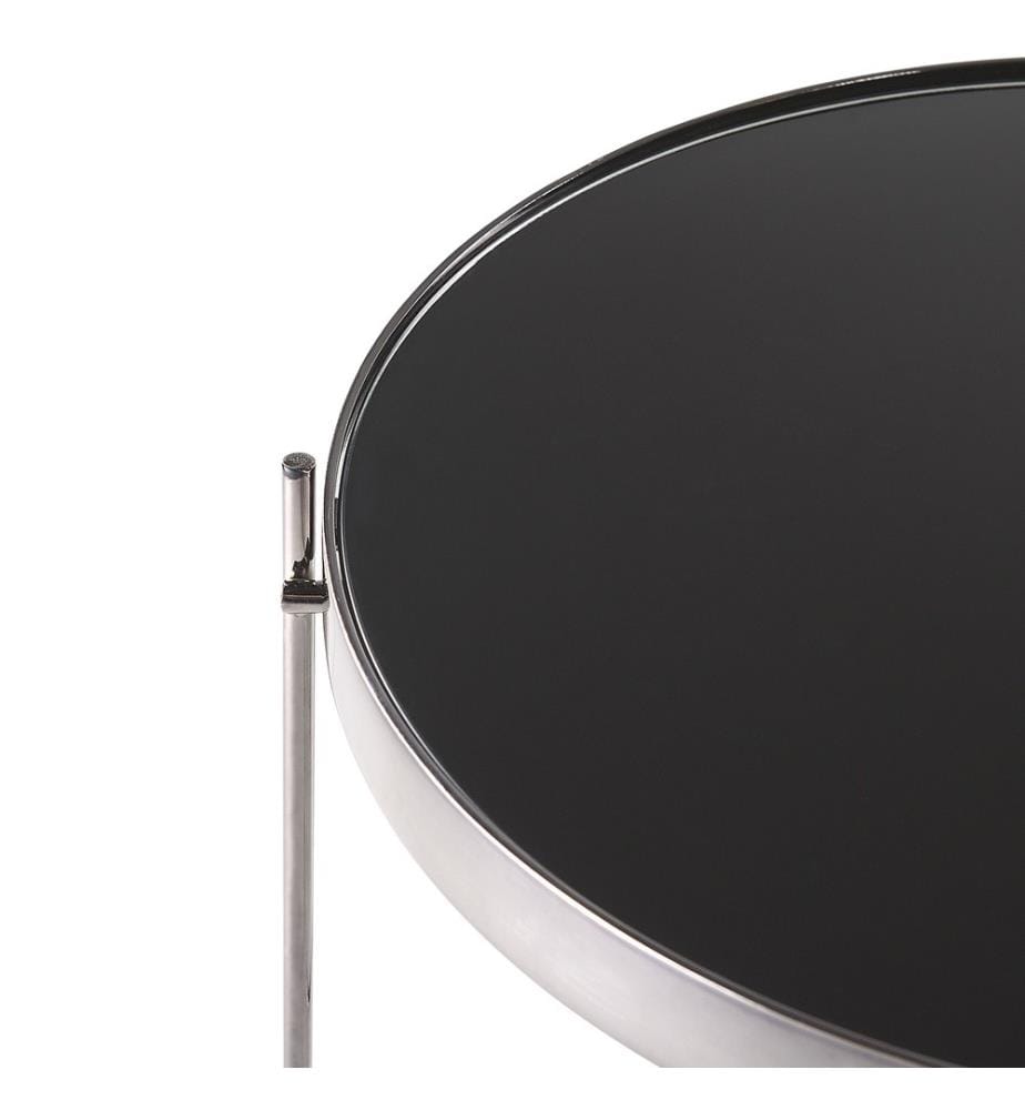 Bout de Canapé Table d'Appoint Ronde 40 cm en Verre et Acier Noire et Argentée Design Moderne pour Chambre ou Salon Contemporain