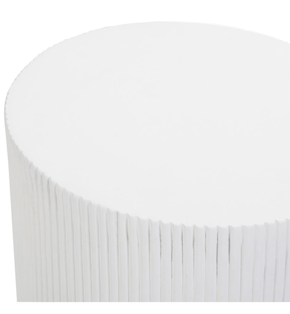 Table d'Appoint Striée Blanche MgO Ronde Résistante aux UV et aux Taches Salon Extérieur Style Moderne