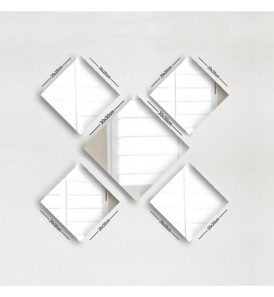 Spiegel-Set, 5 Stück, Silber, Glas, ohne Rahmen
