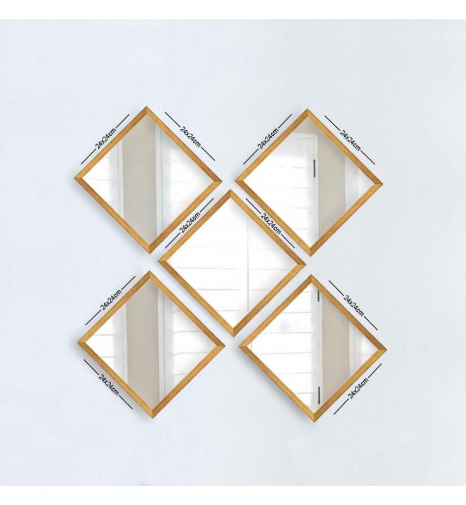 Spiegelset, 5 Teile, Gold, Silber, Glas, laminierter Kunststoffrahmen