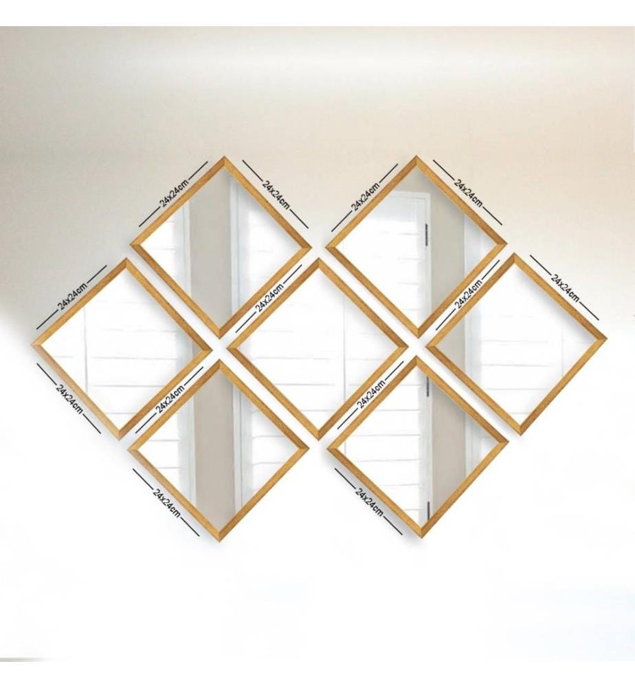 Spiegelset, 8-teilig, Gold, Silber, Glas, laminierter Kunststoffrahmen