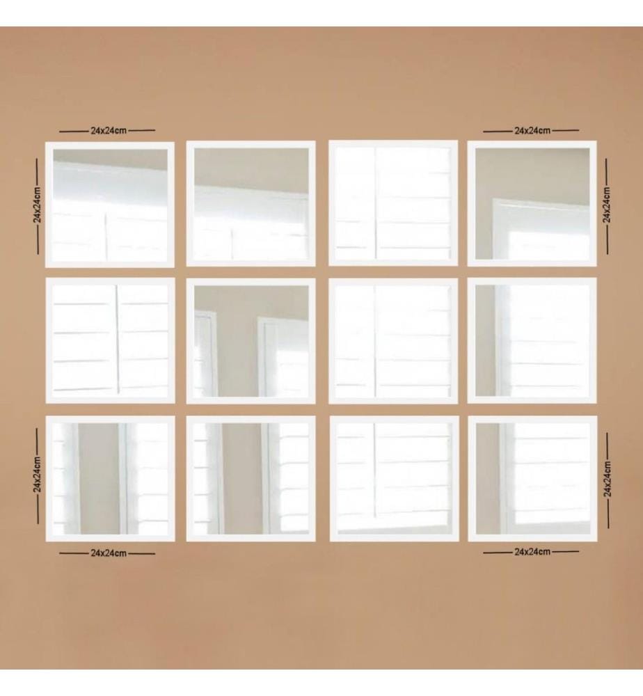 Spiegelset, 12-teilig, weiss, silber, Glas, laminierter Kunststoffrahmen