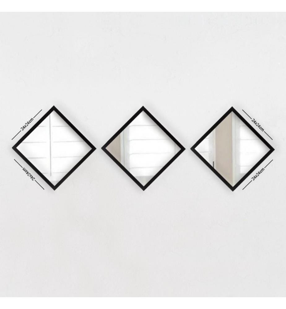 Spiegelset, 3-teilig, Silber, Schwarz, Glas, laminierter Kunststoffrahmen
