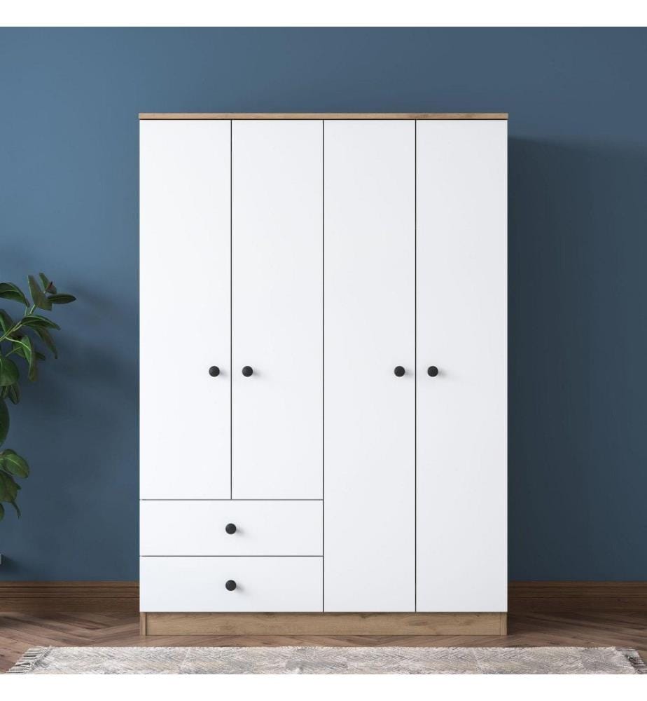 Kleiderschrank, Nussbaum Weiss, Melaminbeschichtete Spanplatte
