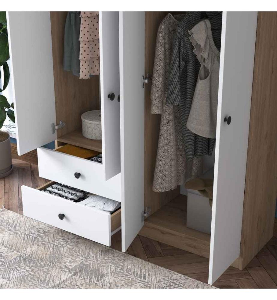 Kleiderschrank, Nussbaum Weiss, Melaminbeschichtete Spanplatte