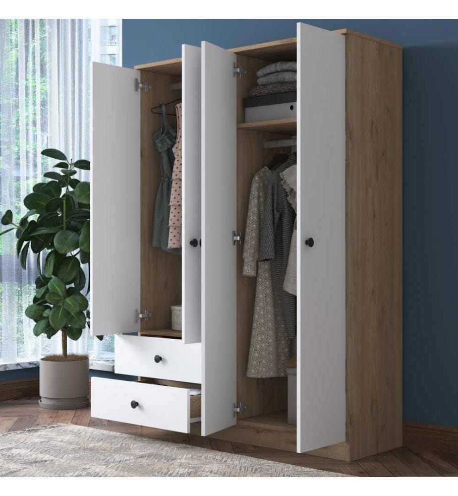 Kleiderschrank, Nussbaum Weiss, Melaminbeschichtete Spanplatte