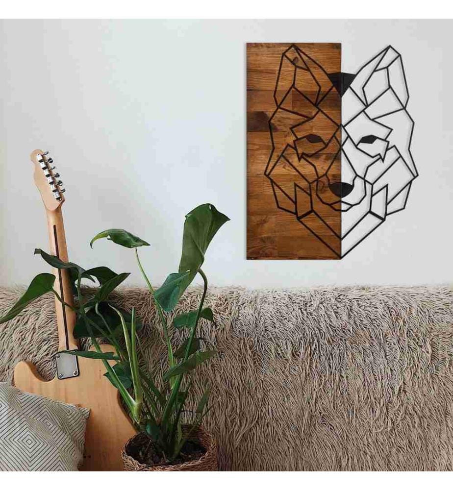 Dekoratives Wandaccessoire aus Holz, Schwarznuss, Metall, Holzrahmen