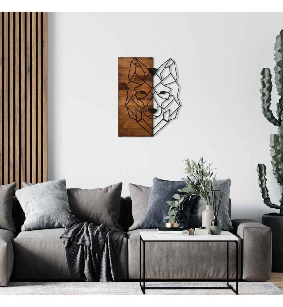Dekoratives Wandaccessoire aus Holz, Schwarznuss, Metall, Holzrahmen