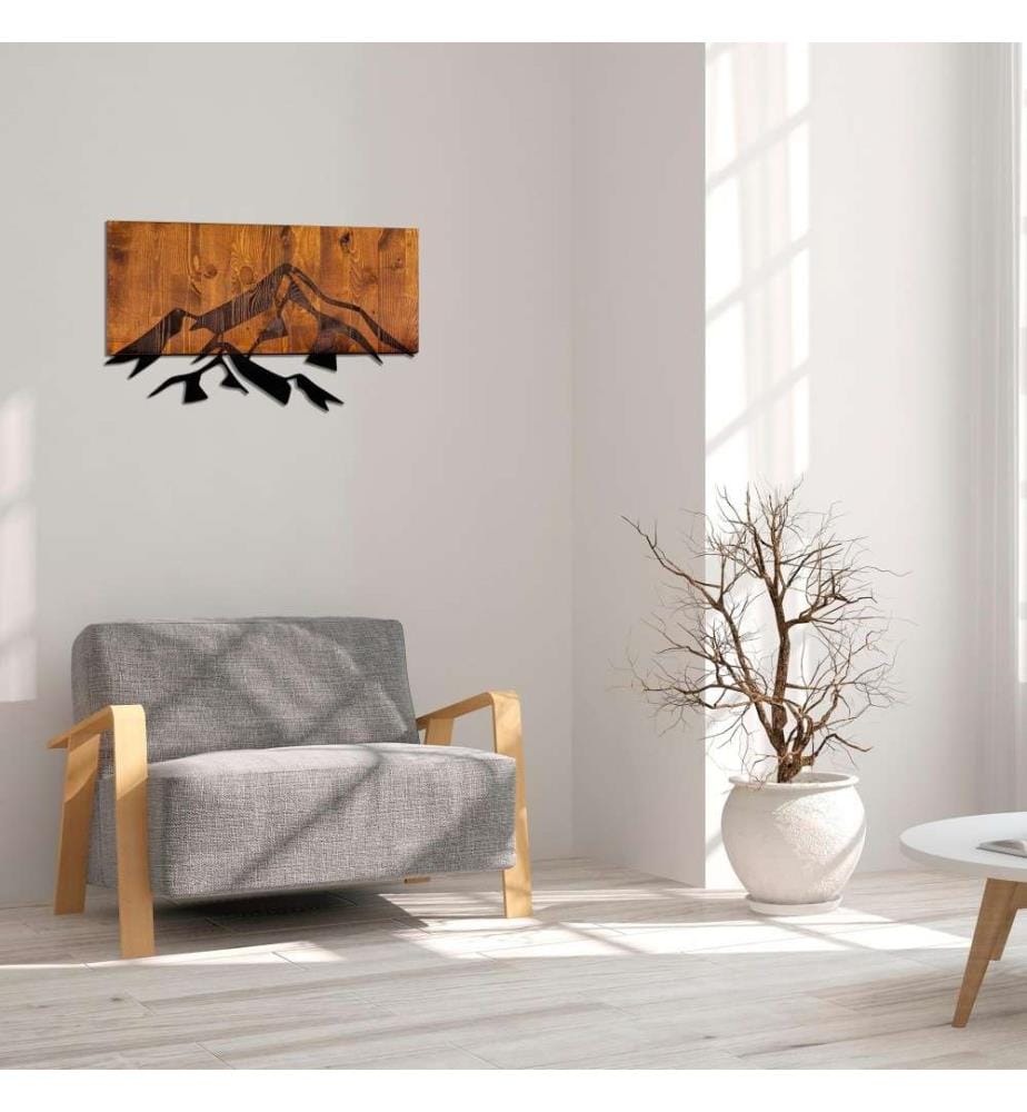 Dekoratives Wandaccessoire aus Holz, Walnuss Schwarz, 50% Holz - 50% Metall