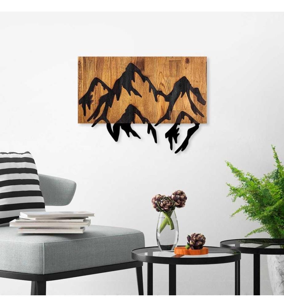 Dekoratives Wandaccessoire aus Holz, Schwarzer heller Nussbaum, Holz