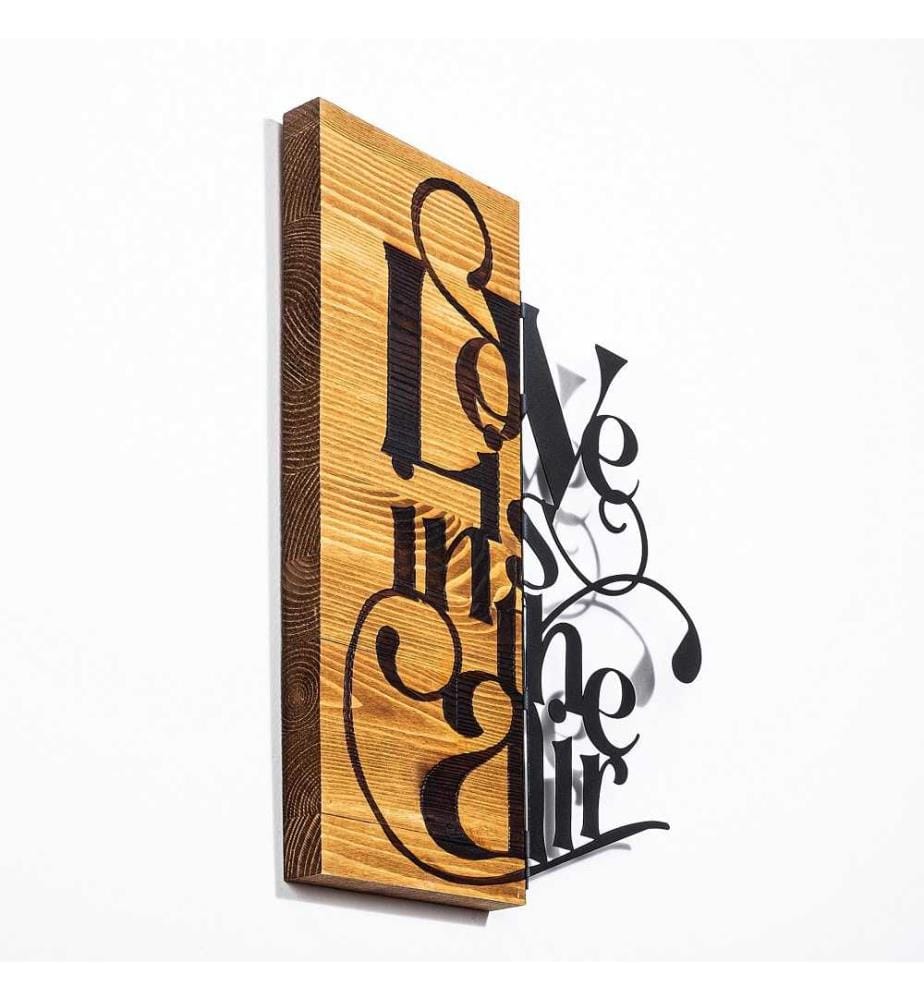 Dekoratives Wandaccessoire aus Holz, Schwarzer heller Nussbaum, 50% Holz - 50% Metall
