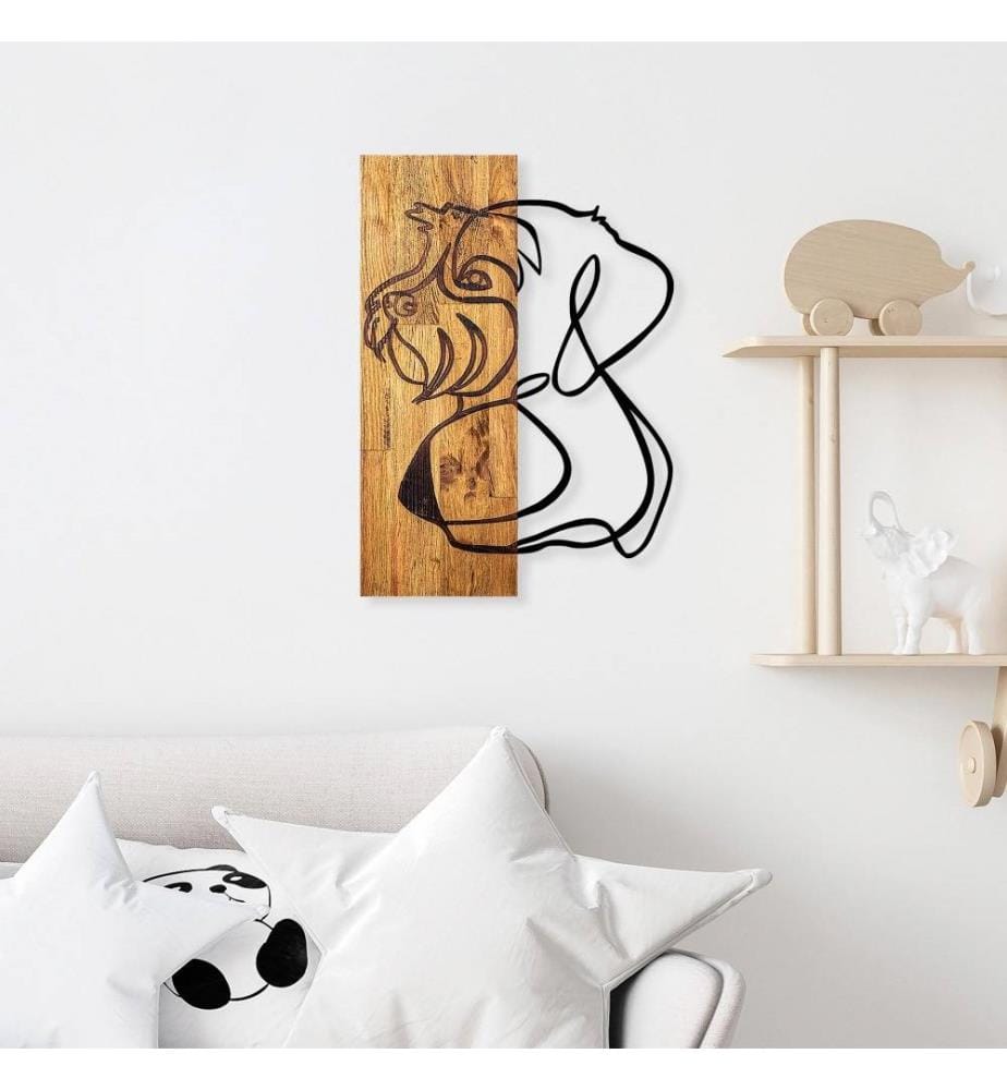 Dekoratives Wandaccessoire aus Holz, Schwarzer heller Nussbaum, 50% Holz - 50% Metall