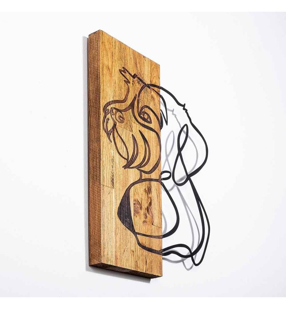 Dekoratives Wandaccessoire aus Holz, Schwarzer heller Nussbaum, 50% Holz - 50% Metall
