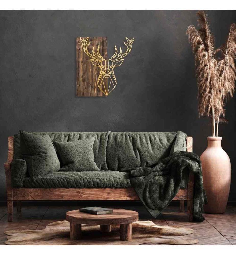 Dekoratives Wandaccessoire aus Holz, Walnuss Gold, 50% Holz - 50% Metall