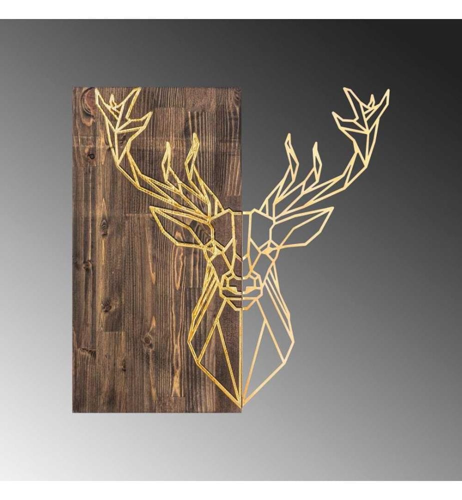 Dekoratives Wandaccessoire aus Holz, Walnuss Gold, 50% Holz - 50% Metall
