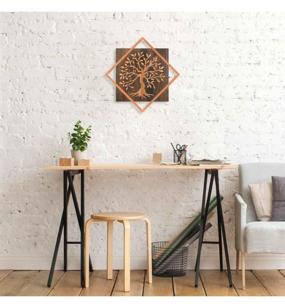 Dekorativer Wandschmuck aus Holz, Walnuss-Kupfer, 50% Holz - 50% Metall