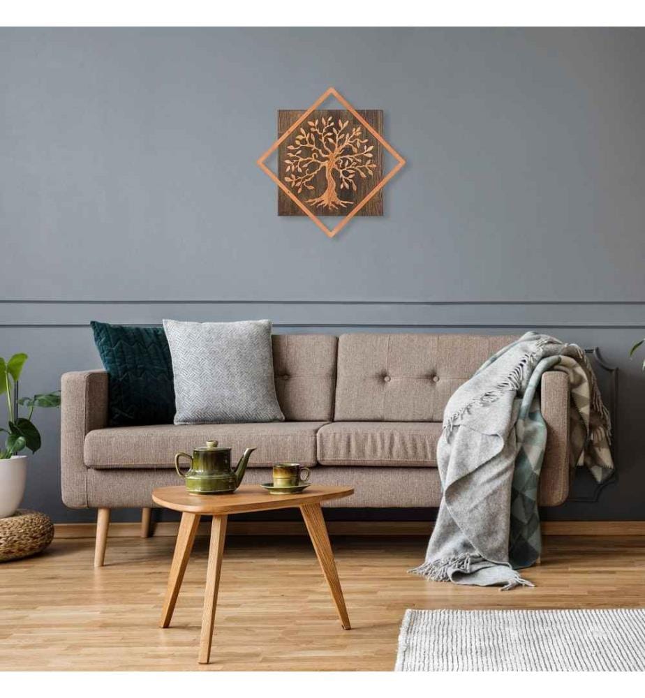 Dekorativer Wandschmuck aus Holz, Walnuss-Kupfer, 50% Holz - 50% Metall