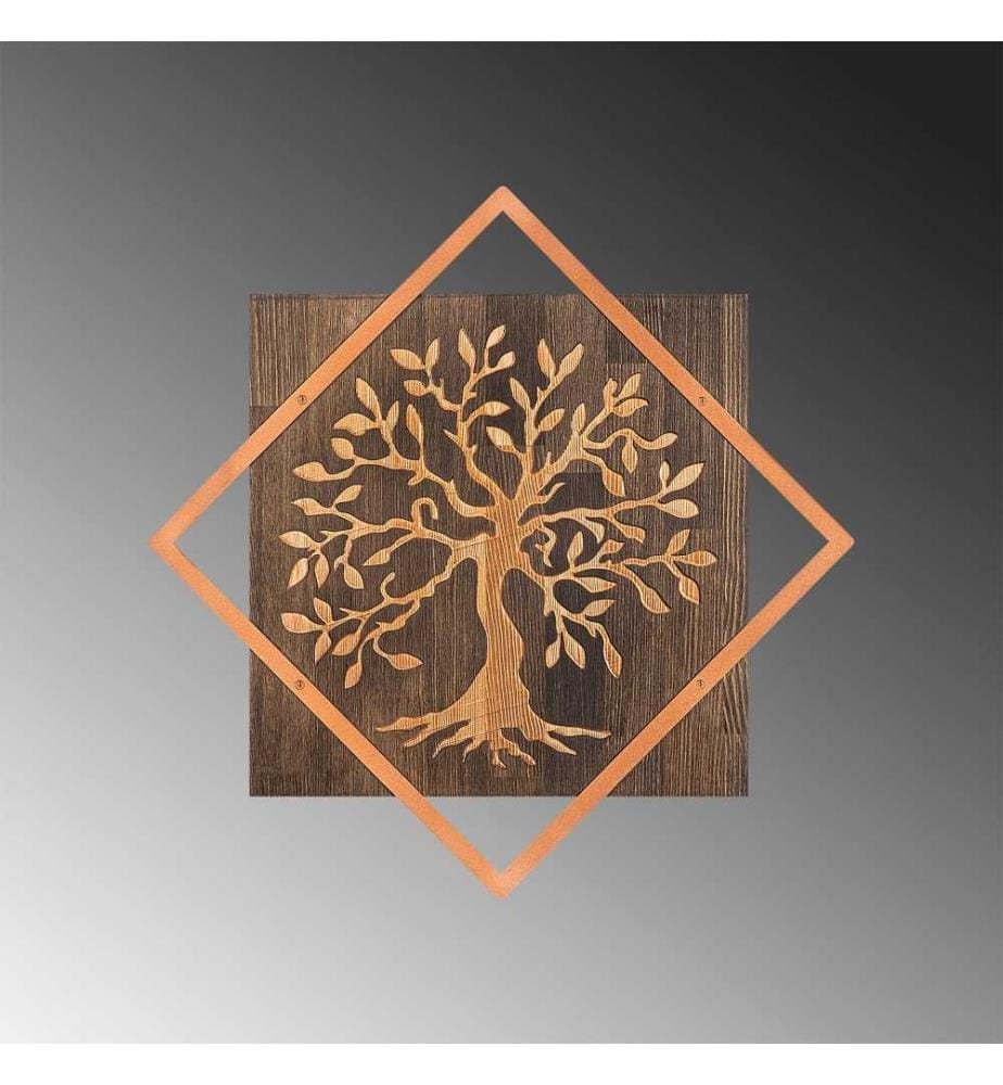 Dekorativer Wandschmuck aus Holz, Walnuss-Kupfer, 50% Holz - 50% Metall