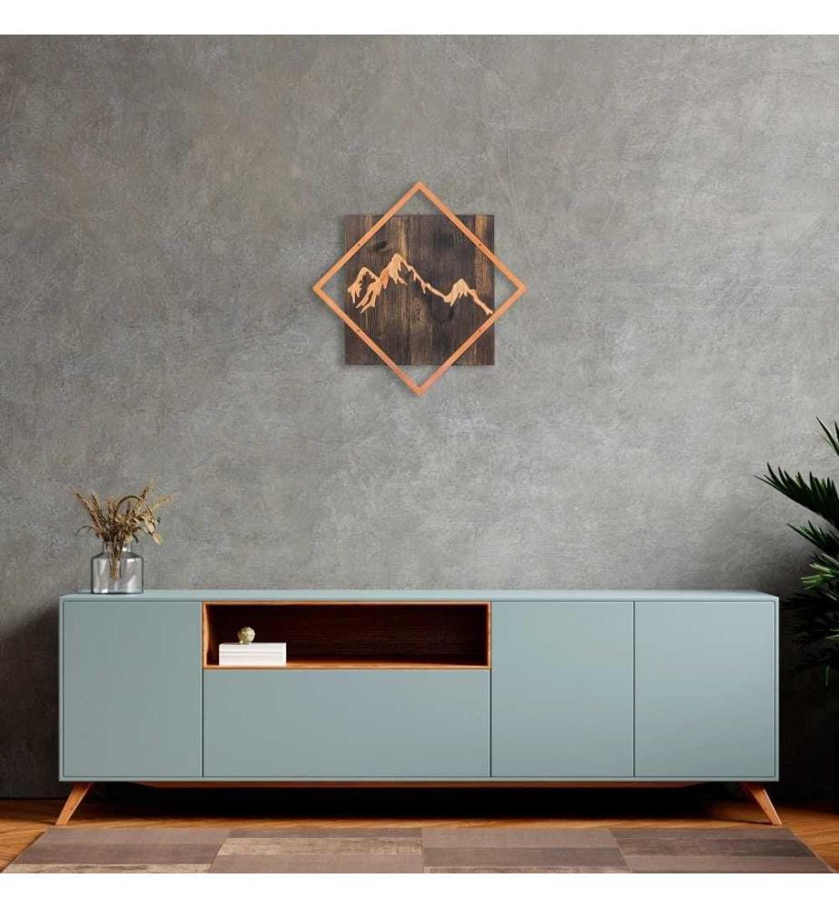 Dekorativer Wandschmuck aus Holz, Walnuss-Kupfer, 50% Holz - 50% Metall