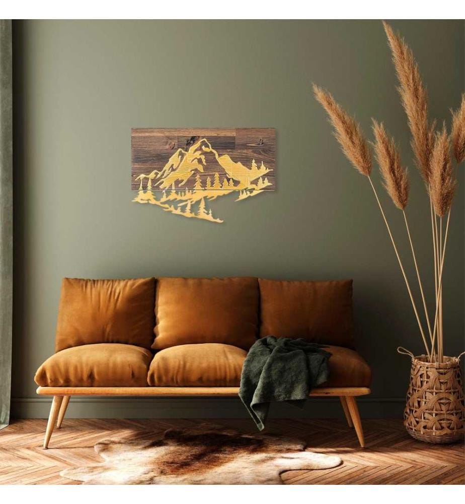 Dekoratives Wandaccessoire aus Holz, Walnuss Gold, 50% Holz