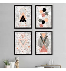 Tableau décoratif encadré, 4 pièces, multicolore, MDF, cadre en plastique