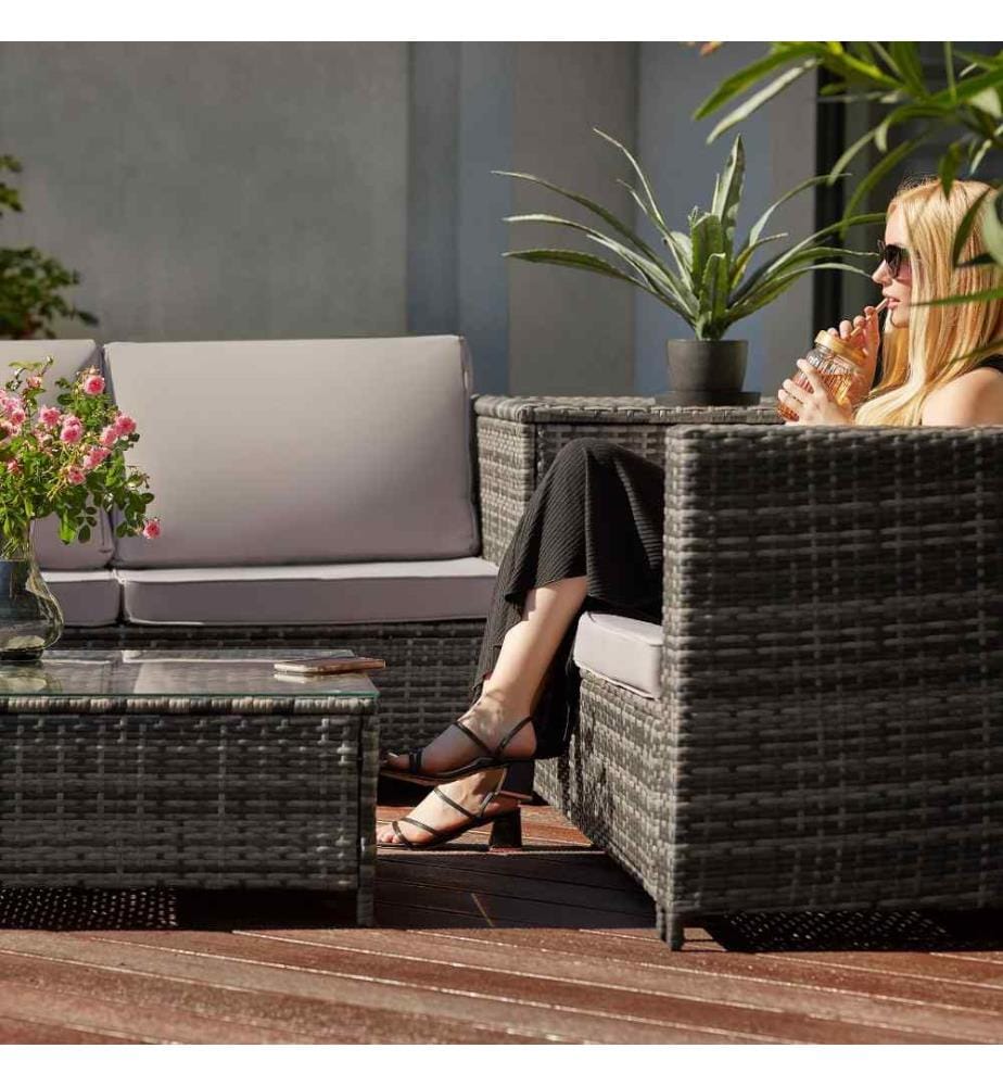 TECTAKE Rattan Lounge Siena hellgraucreme DeinDeal