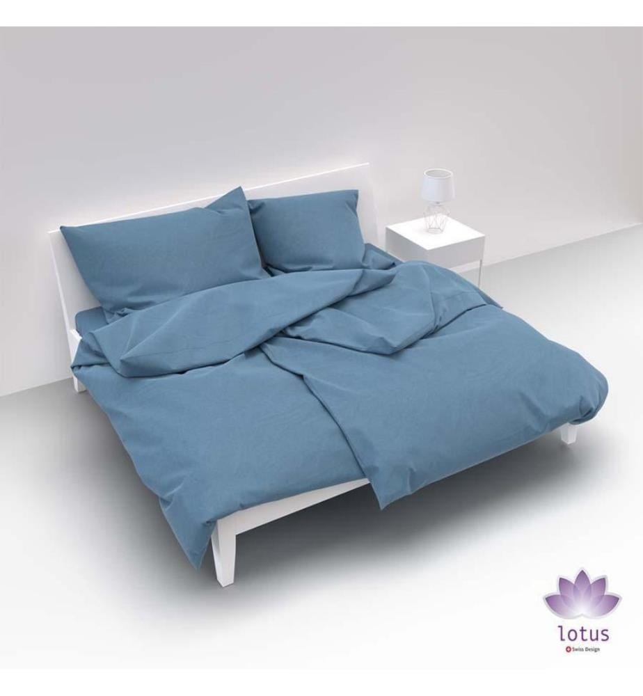 LOTUS - Literie satin uni bleu - 200 x 210 cm