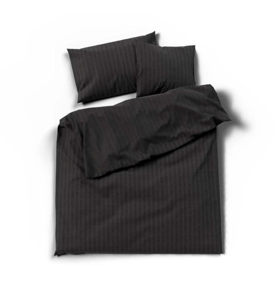 LOTUS - Bettwäsche Satin Seersucker uni Schwarz - 65 x 65 cm