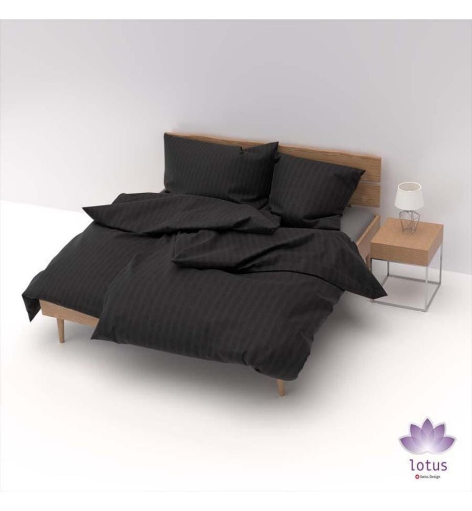 LOTUS - Bettwäsche Satin Seersucker uni Schwarz - 65 x 65 cm