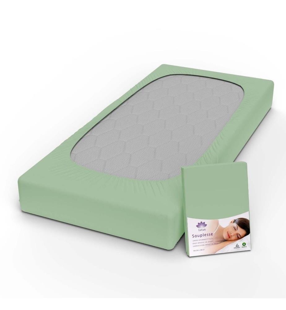 LOTUS - Drap-housse jersey Souplesse aloe - 90-100 x 200 cm