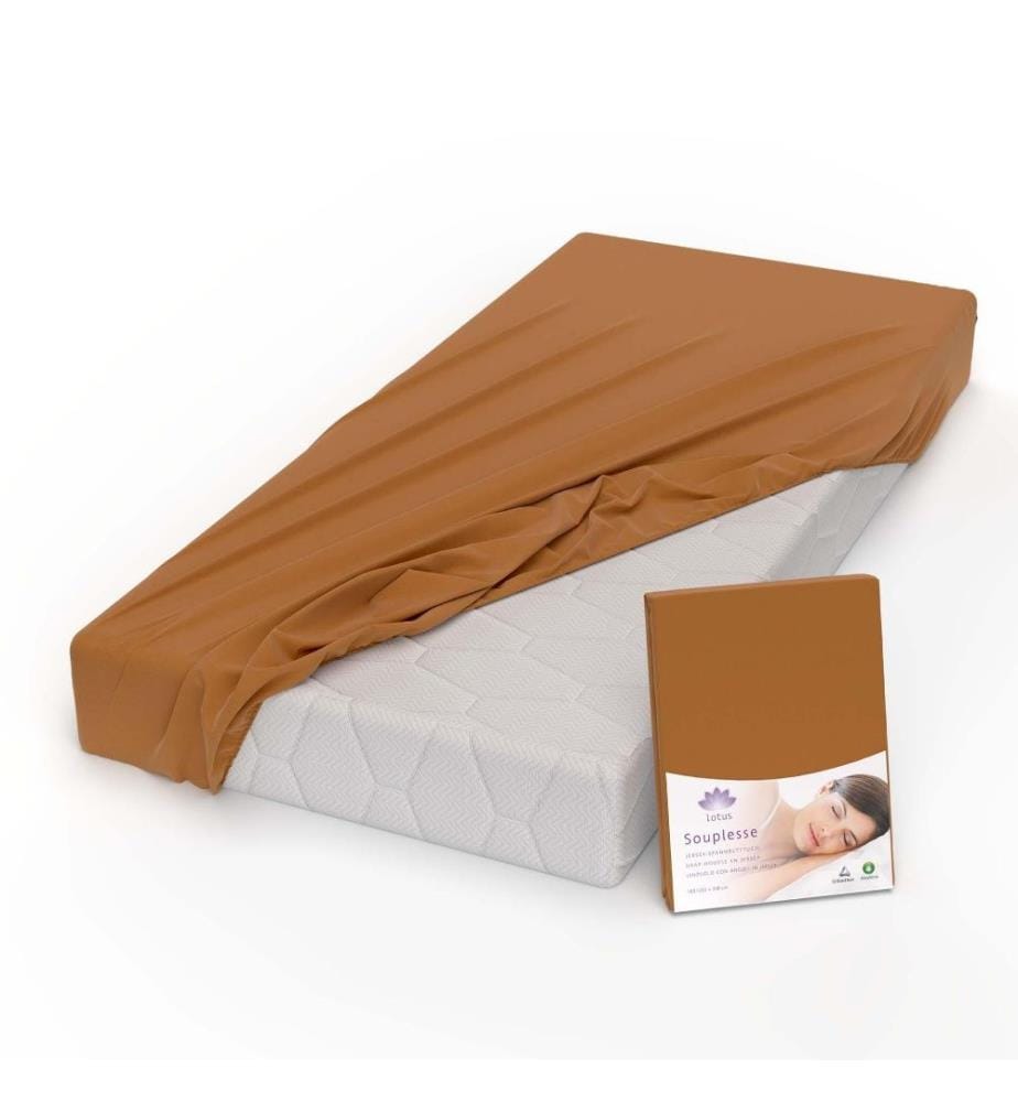 LOTUS - Drap-housse jersey Souplesse Rouille - 90-100 x 200 cm
