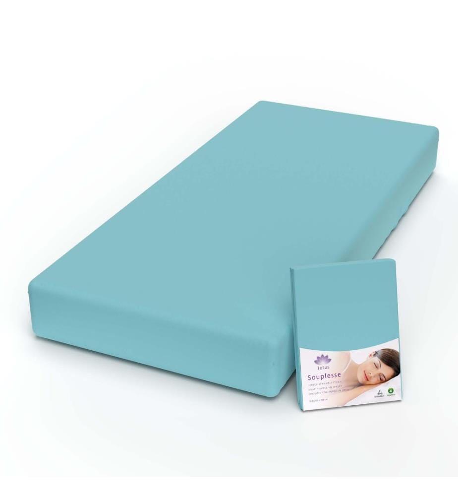 LOTUS - Drap-housse jersey Souplesse Turquoise - 90-100 x 200 cm