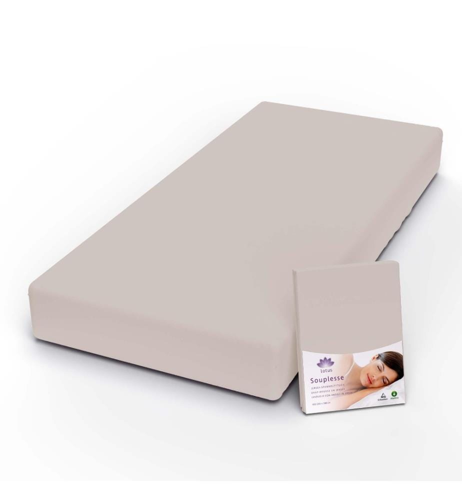 LOTUS - Drap housse jersey Souplesse greige - 120 x 200 cm