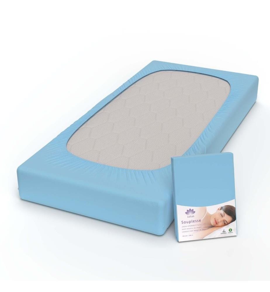 LOTUS - Drap-housse jersey Souplesse Azul - 120 x 200 cm