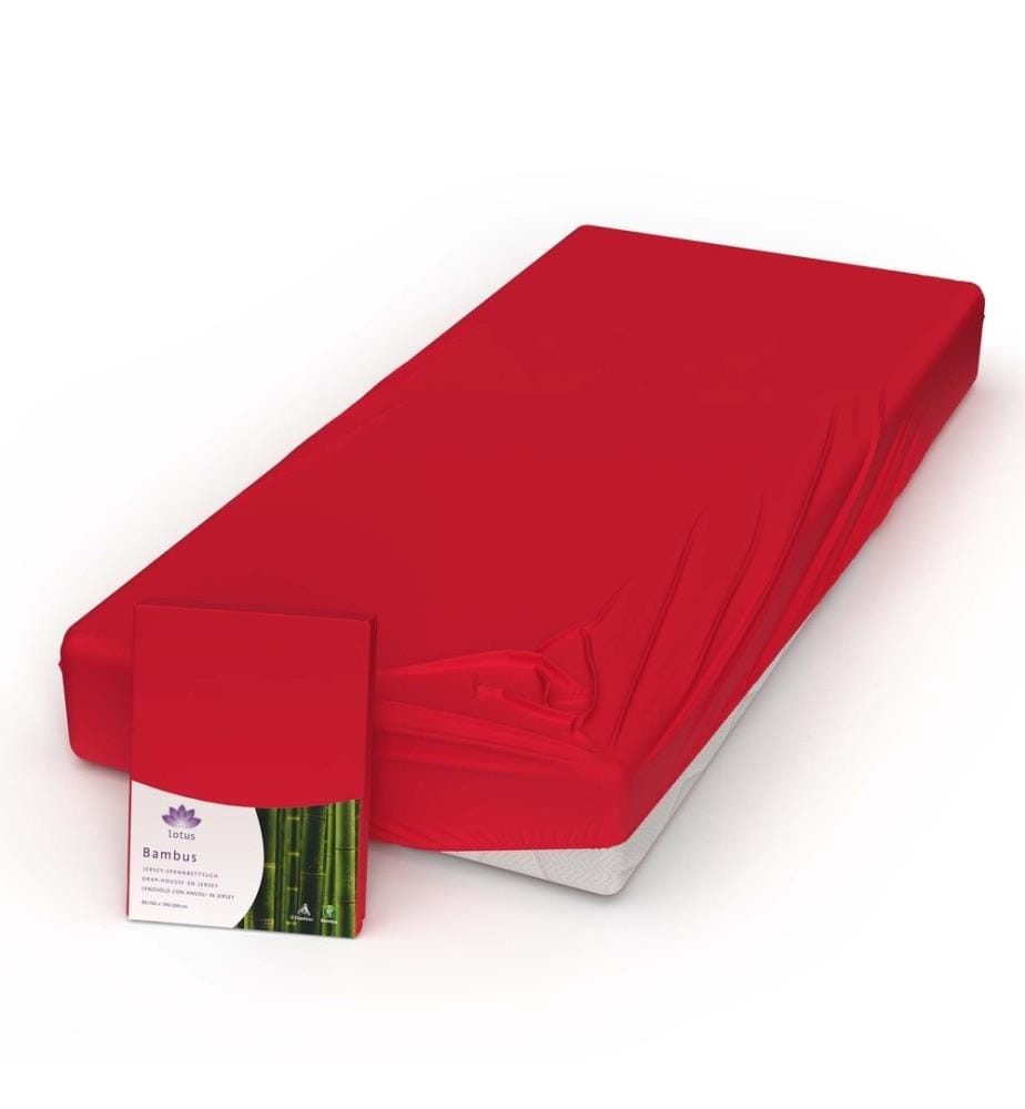 LOTUS - Drap-housse Bambou Jersey Rouge - 140-160 x 200 cm