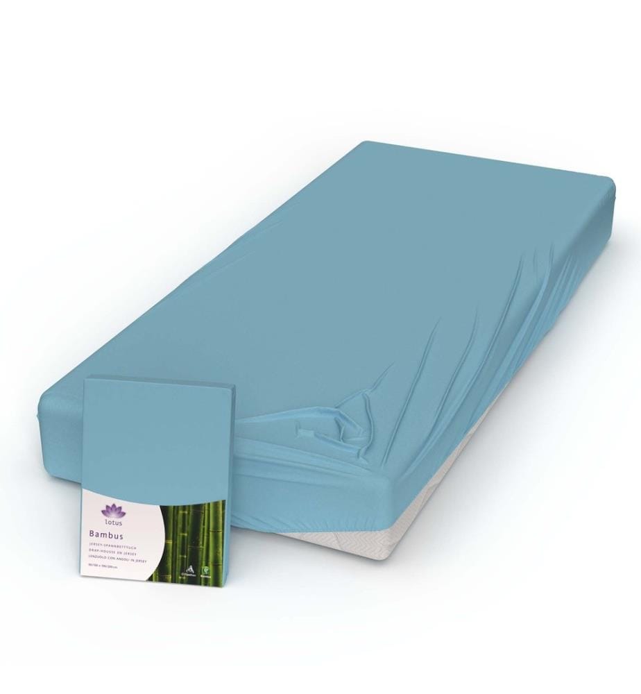 LOTUS - Drap-housse Bambou Jersey Bleu - 180 x 200 cm