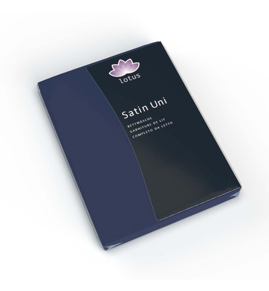 LOTUS - Literie satin uni bleu nuit - 200 x 210 cm