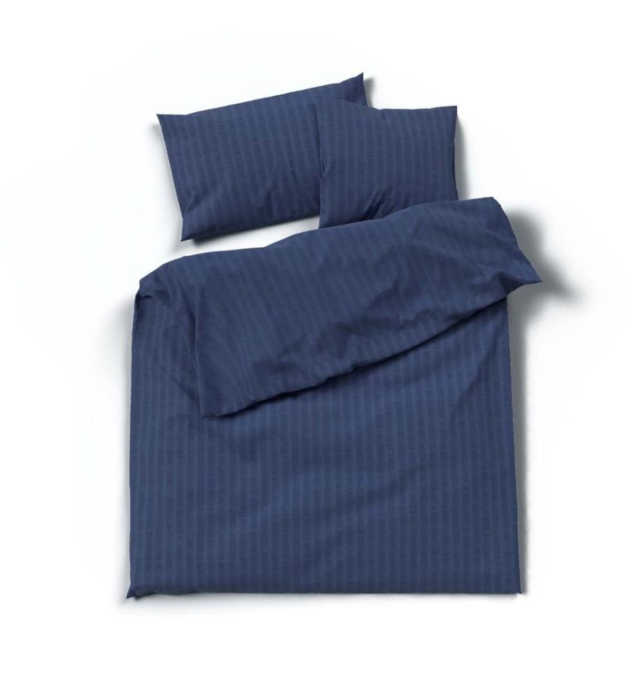 LOTUS - Literie Satin Seersucker uni bleu nuit - 200 x 210 cm