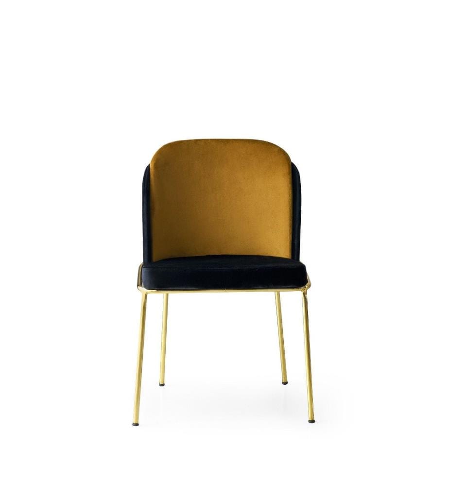Stuhl-Set, 2 Stück, Schwarz-Gold, Metallgestell, Samtstoff - Sitz aus melaminharzbeschichteter Spanplatte
