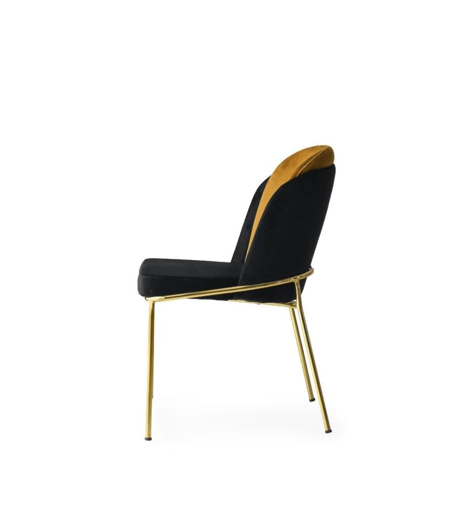 Stuhl-Set, 2 Stück, Schwarz-Gold, Metallgestell, Samtstoff - Sitz aus melaminharzbeschichteter Spanplatte