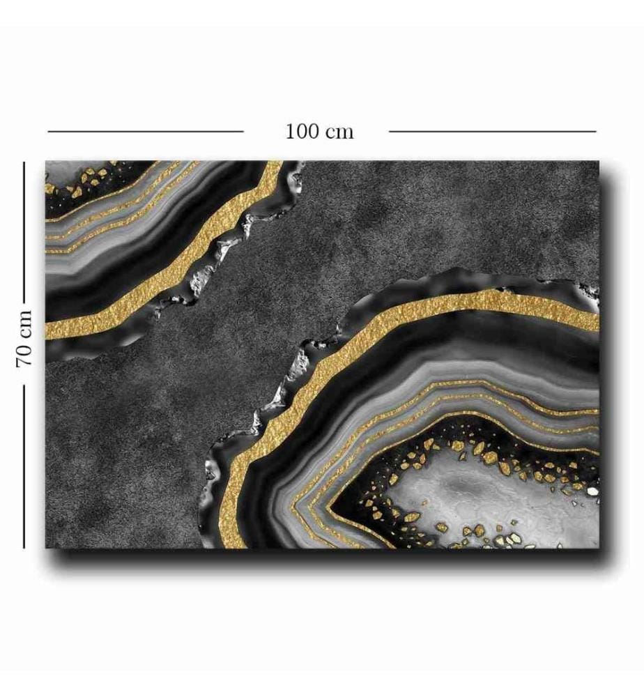 Peinture décorative sur toile, or, gris, noir, toile, cadre en bois de pin